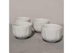 Set of 4 White Porcelain Lotus Petal Teacups Handleless Tasting Cups